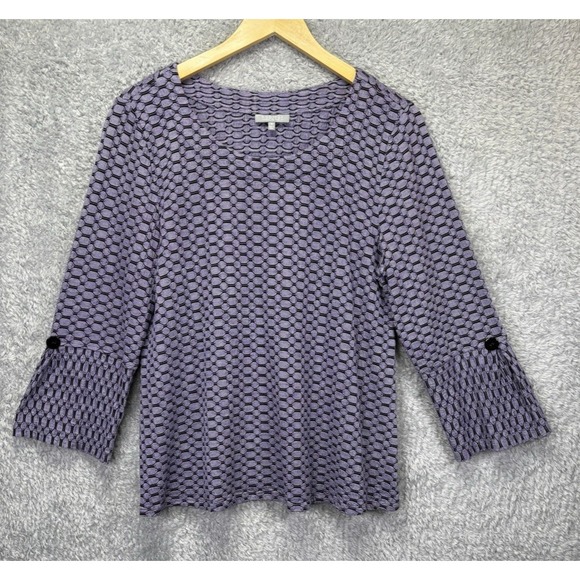 Habitat Tops - Habitat To Live In Top Medium Purple Textured 3/4 Slv Buttons Lagenlook Boho